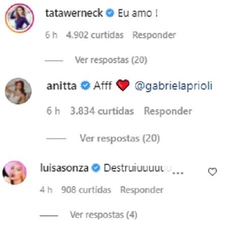 Anita, Luisa Sunza and Tata Wernick praise Gabriella Priolli after press class - clone / Instagram - clone / Instagram