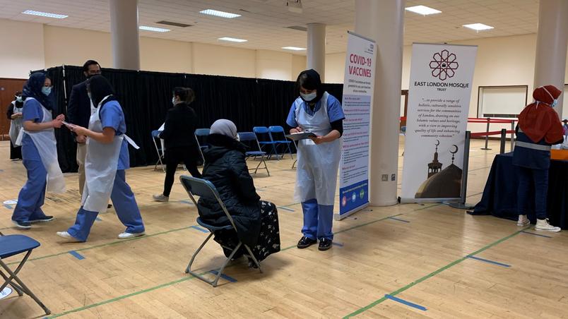 Community members vaccinated against Covid-19 at a London mosque