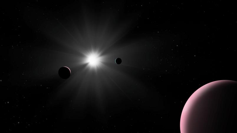 Graphical representation of the planetary system of the star Nu2 Lupi