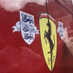 Mercedes provokes and sticks stickers of the English team on a Ferrari truck