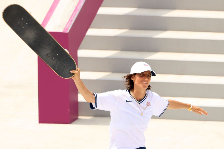 Alexis Sablon, from the United States, at the skateboarding event at the Tokyo Olympics