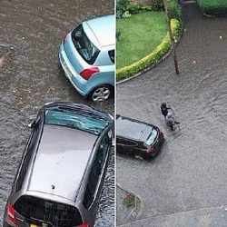 A “mermaid” appears during a flood in a town in Scotland