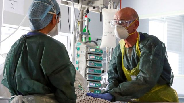 May 2020 Medical staff wearing full PPE at Freely Park Hospital