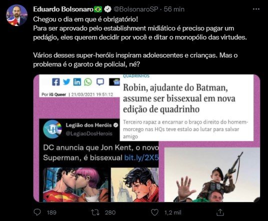 Eduardo Bolsonaro chora no twitter