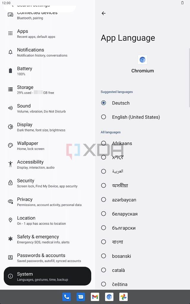 Chromium language change test to German