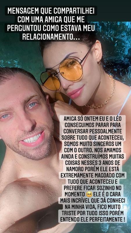 Aline Mineiro shows a message she shared with a friend about ending - clone / instagram - clone / instagram