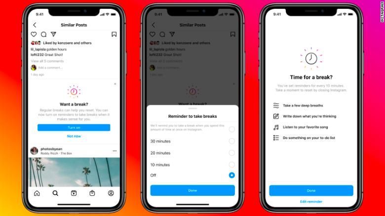 CNN Business is testing an Instagram tool "Take a Break", which encourages users to spend time away from the platform