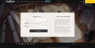 Screenshot of the Genshin Impact code entry page.