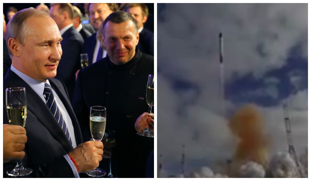 Vladimir Putin and a Sarmad missile next to presenter Vladimir Solovio at an event in May 2016 (Photo: Getty Images / Reproduction)