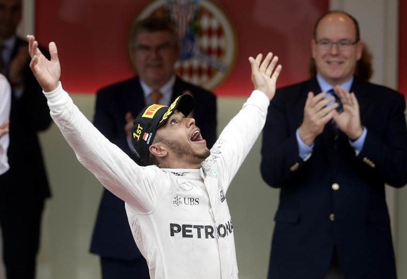 Lewis Hamilton celebrates victory