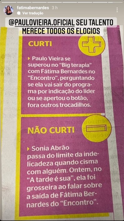 Fatima Bernardes ignored the criticism of Sonia Abrau in the film 