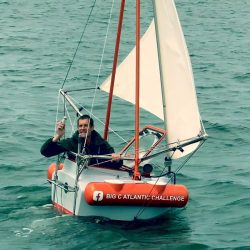 A man wants to cross the Atlantic in an armchair-sized boat to break a record